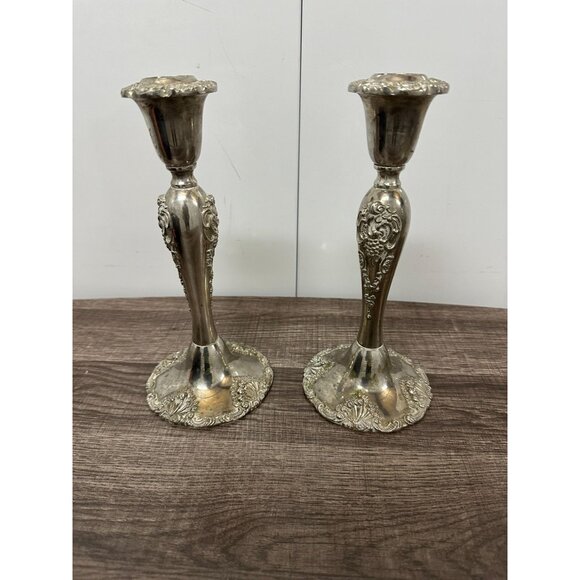 vintage Godinger Ornate Silver-Plated Candle Holders Pair - Picture 2 of 11